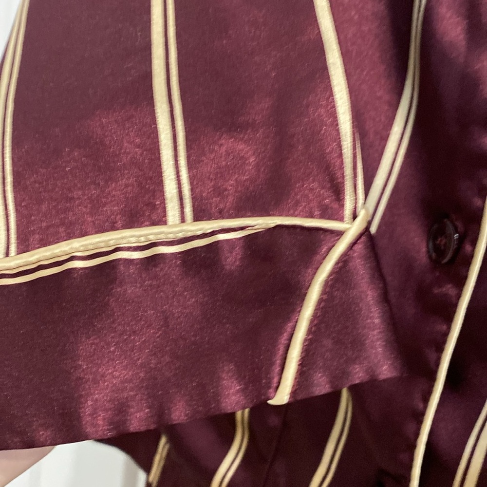 Vintage 90’s Victoria’s Secret Burgundy & Gold Stripe Satin Pajama Set| Size XS - Picture 7 of 10
